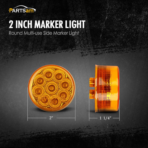 Image of Partsam 10Pcs Amber 9 LED Light Trailer 2 Round Marker Lights w Reflectors Waterproof 12V Sealed Sleeper Panel Lights Replacement for Truck Round Led Lights