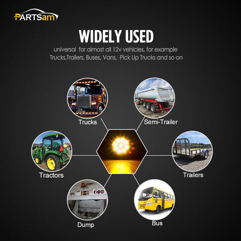 Image of Partsam 10Pcs Amber 9 LED Light Trailer 2 Round Marker Lights w Reflectors Waterproof 12V Sealed Sleeper Panel Lights Replacement for Truck Round Led Lights