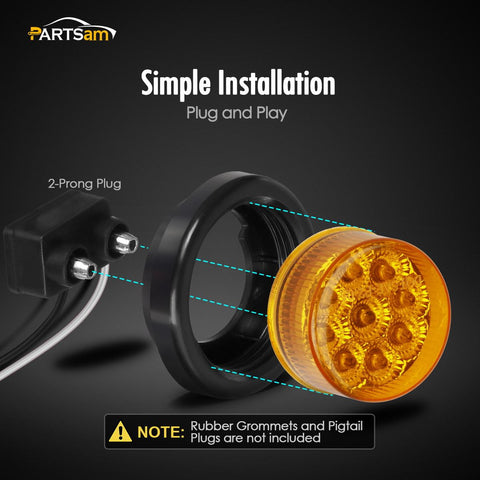 Image of Partsam 10Pcs Amber 9 LED Light Trailer 2 Round Marker Lights w Reflectors Waterproof 12V Sealed Sleeper Panel Lights Replacement for Truck Round Led Lights