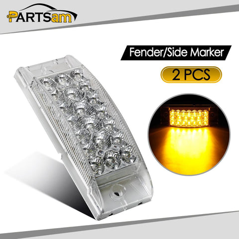 Image of Partsam Pair 6inch Amber Side Front Marker Light Turn Signal Light High Low Brightness Sealed, 20 Diodes, Trailer Clearance and led marker lights, 6x2 Rectangular Rectangle led lights, 3 Wires