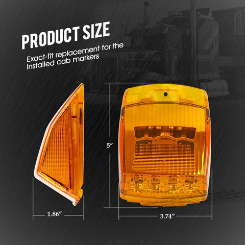 Image of Partsam 5X Super Bright Amber Yellow 17LED Cab Marker Top Roof Lights Assembly Compatible with Kenworth/Peterbilt/Freightliner/Mack//International Paccar Semi Truck Trailer