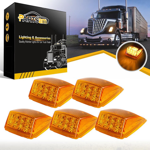 Image of Partsam 5X Super Bright Amber Yellow 17LED Cab Marker Top Roof Lights Assembly Compatible with Kenworth/Peterbilt/Freightliner/Mack//International Paccar Semi Truck Trailer