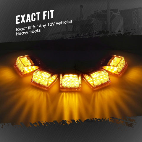 Image of Partsam 5X Super Bright Amber Yellow 17LED Cab Marker Top Roof Lights Assembly Compatible with Kenworth/Peterbilt/Freightliner/Mack//International Paccar Semi Truck Trailer