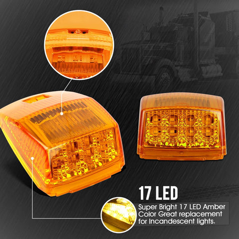 Image of Partsam 5X Super Bright Amber Yellow 17LED Cab Marker Top Roof Lights Assembly Compatible with Kenworth/Peterbilt/Freightliner/Mack//International Paccar Semi Truck Trailer