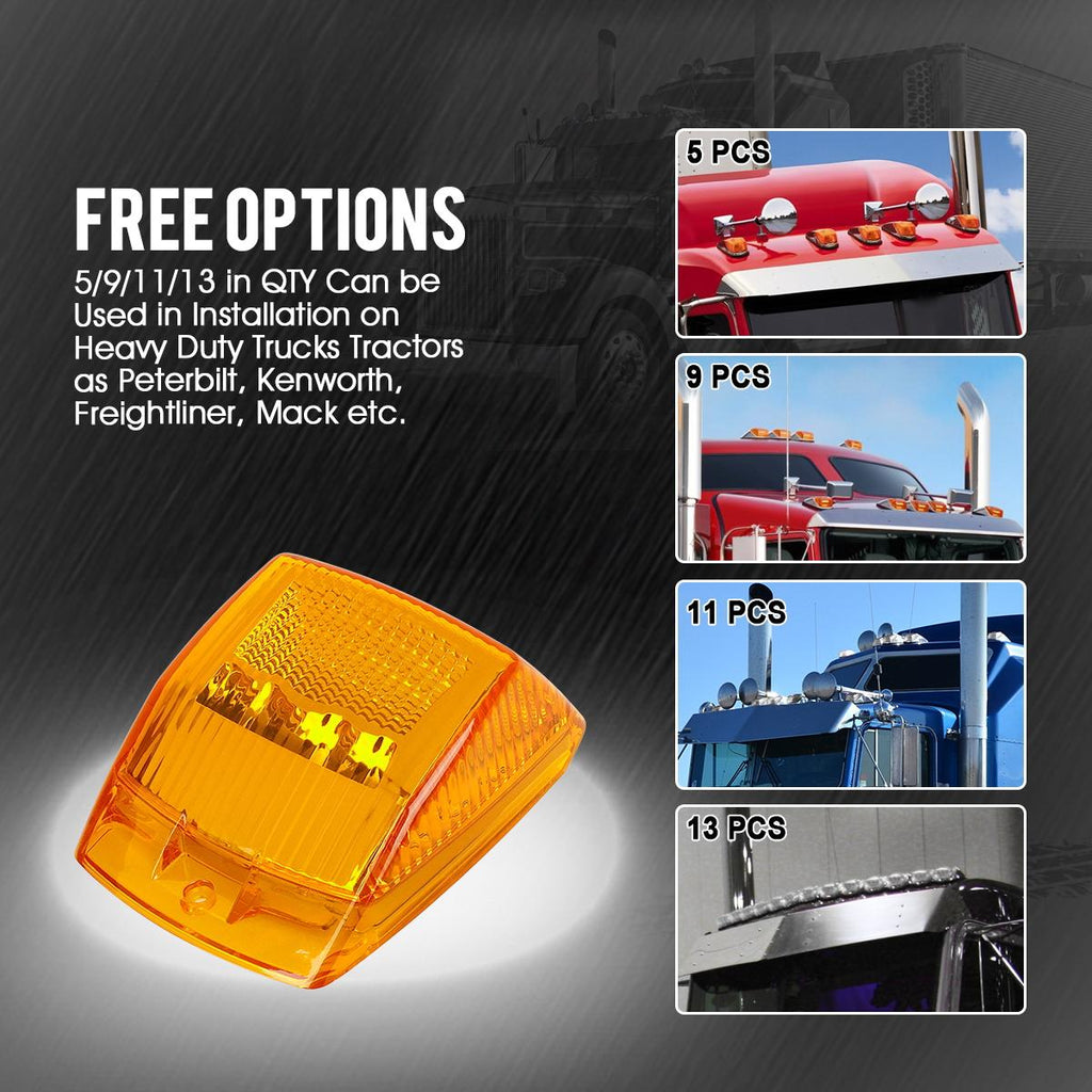 Partsam 5X Super Bright Amber Yellow 17LED Cab Marker Top Roof Lights Assembly Compatible with Kenworth/Peterbilt/Freightliner/Mack//International Paccar Semi Truck Trailer