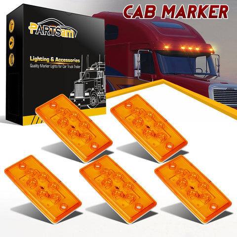 Image of Partsam Truck Cab Light 6LED Amber Top Roof Running Cab Marker Light 5pcs Waterproof Compatible with /Freightliner Heavy Duty Trailer Trucks