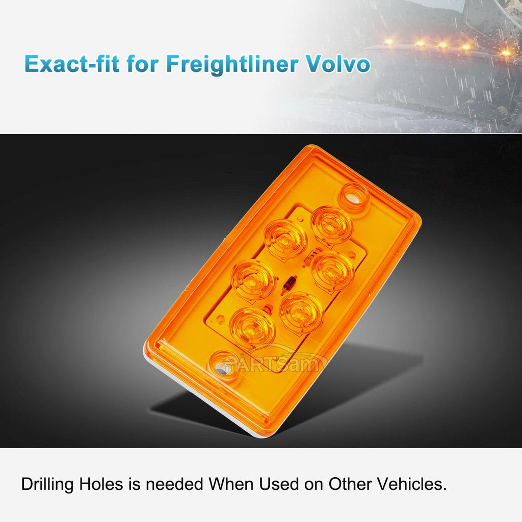 Partsam Truck Cab Light 6LED Amber Top Roof Running Cab Marker Light 5pcs Waterproof Compatible with /Freightliner Heavy Duty Trailer Trucks