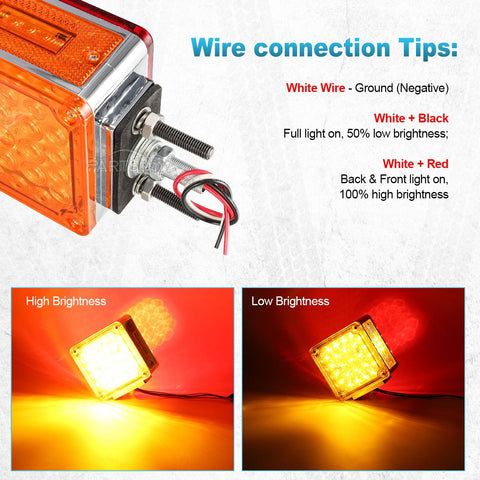 Image of Partsam 2Pcs Square Dual Double Face Fender Stop Turn Signal Tail 52 LED Amber/Red, Truck Trailer Double Face Led Pedestal Lights Waterproof, Dual-face lights with Three Studs Waterproof