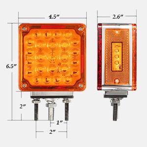 Partsam 2Pcs Square Dual Double Face Fender Stop Turn Signal Tail 52 LED Amber/Red, Truck Trailer Double Face Led Pedestal Lights Waterproof, Dual-face lights with Three Studs Waterproof