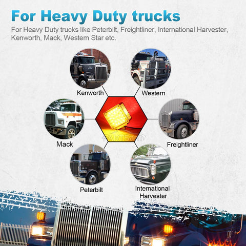 Image of Partsam 2Pcs Square Dual Double Face Fender Stop Turn Signal Tail 52 LED Amber/Red, Truck Trailer Double Face Led Pedestal Lights Waterproof, Dual-face lights with Three Studs Waterproof