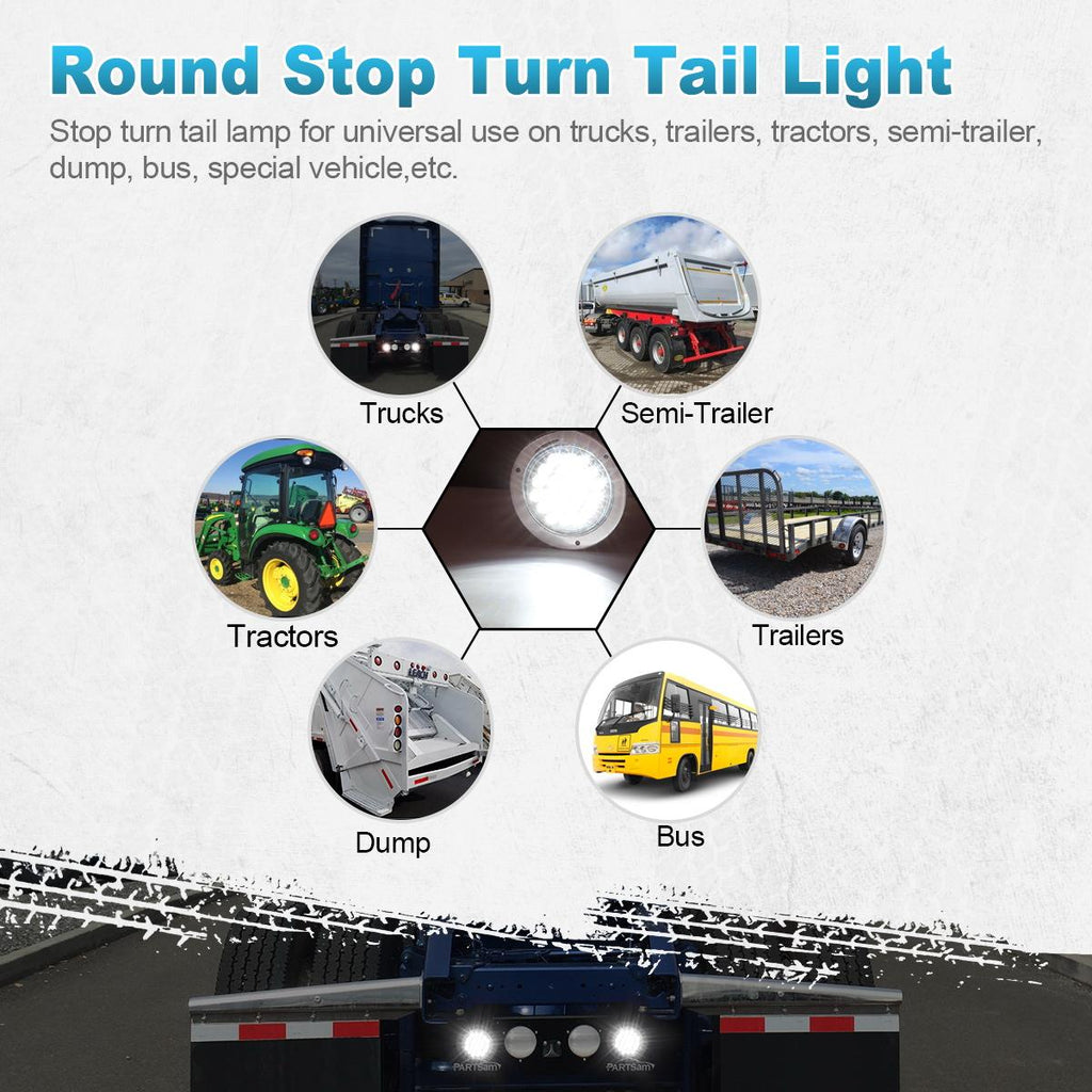 Partsam 2pcs 4" Round White 24 LED Truck Trailer Light Reverse Backup Running Light + Chrome/Wire