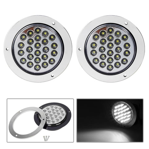 Image of Partsam 2pcs 4" Round White 24 LED Truck Trailer Light Reverse Backup Running Light + Chrome/Wire