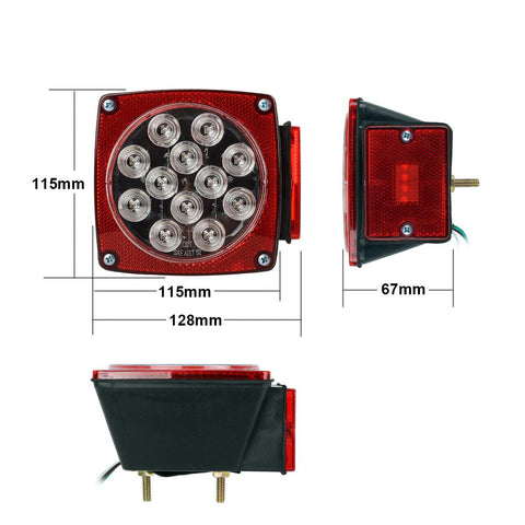 Image of Partsam 12V Waterproof Square LED Trailer Tail Light Kit Clear Lens Red Trailer Brake Stop Tail Turn Signal Running Lights License Kit for Camper Truck RV Boat Trailer Snowmobile Marine Under 80inch