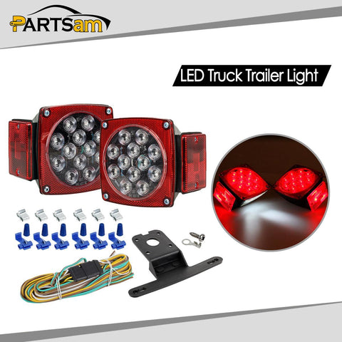 Image of Partsam 12V Waterproof Square LED Trailer Tail Light Kit Clear Lens Red Trailer Brake Stop Tail Turn Signal Running Lights License Kit for Camper Truck RV Boat Trailer Snowmobile Marine Under 80inch