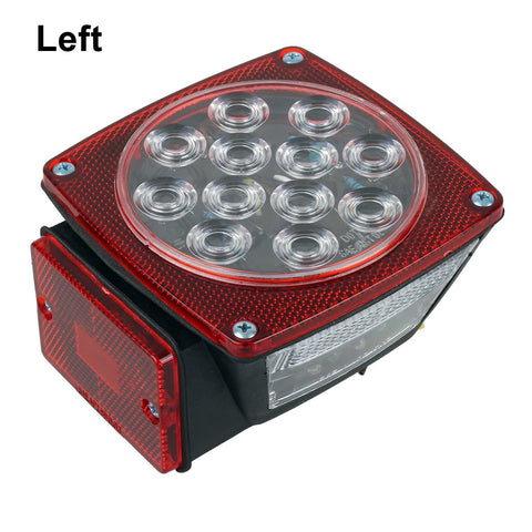 Image of Partsam 12V Waterproof Square LED Trailer Tail Light Kit Clear Lens Red Trailer Brake Stop Tail Turn Signal Running Lights License Kit for Camper Truck RV Boat Trailer Snowmobile Marine Under 80inch
