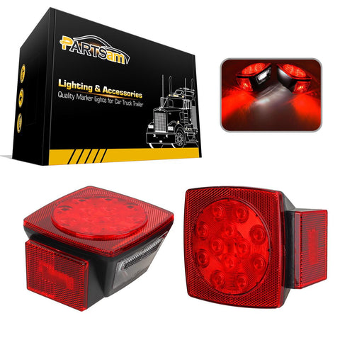 Image of Partsam 12V Waterproof Square Led Trailer Light,Red LED Stop Turn Tail License Brake Running Light Lamp for Trailers Under 80inch Boat Trailer Truck Marine Camper RV Snowmobile,IP68,DOT Compliant