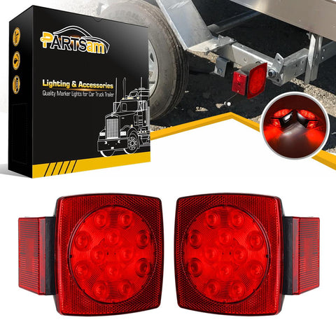 Image of Partsam 12V Waterproof Square Led Trailer Light,Red LED Stop Turn Tail License Brake Running Light Lamp for Trailers Under 80inch Boat Trailer Truck Marine Camper RV Snowmobile,IP68,DOT Compliant