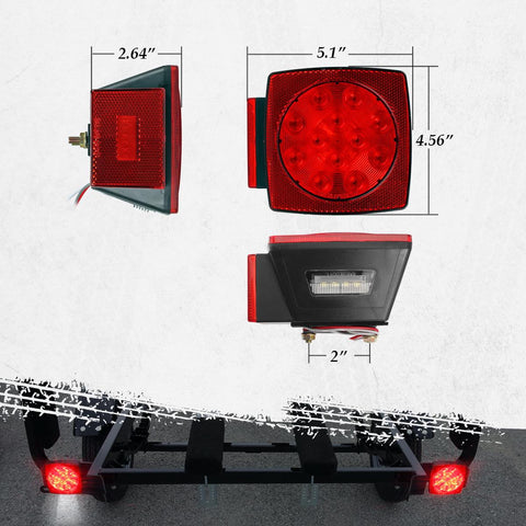 Image of Partsam 12V Waterproof Square Led Trailer Light,Red LED Stop Turn Tail License Brake Running Light Lamp for Trailers Under 80inch Boat Trailer Truck Marine Camper RV Snowmobile,IP68,DOT Compliant