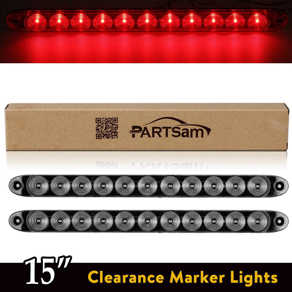 Partsam 2pcs 15inch inch Clear Lens Red 11 LED Flange Mount Trailer Truck RV Stop Turn Signal Tail Lamps 3rd Third Brake Light Bar Warning Light ID Bar