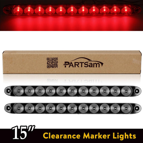 Image of Partsam 2pcs 15inch inch Clear Lens Red 11 LED Flange Mount Trailer Truck RV Stop Turn Signal Tail Lamps 3rd Third Brake Light Bar Warning Light ID Bar