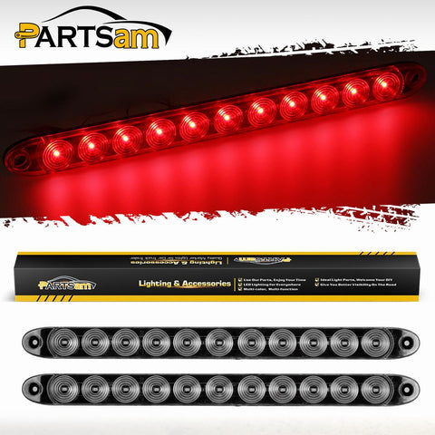 Image of Partsam 2pcs 15inch inch Clear Lens Red 11 LED Flange Mount Trailer Truck RV Stop Turn Signal Tail Lamps 3rd Third Brake Light Bar Warning Light ID Bar