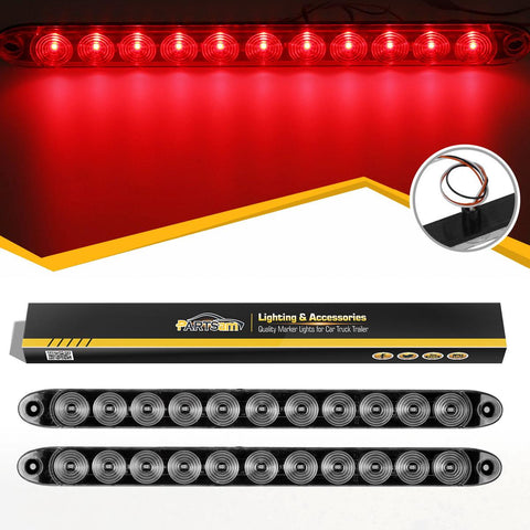 Image of Partsam 2pcs 15inch inch Clear Lens Red 11 LED Flange Mount Trailer Truck RV Stop Turn Signal Tail Lamps 3rd Third Brake Light Bar Warning Light ID Bar