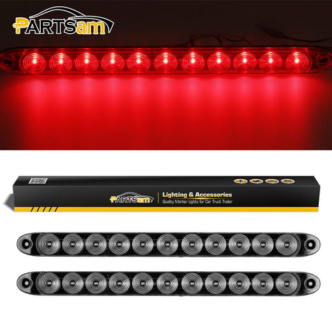 Image of Partsam 2pcs 15inch inch Clear Lens Red 11 LED Flange Mount Trailer Truck RV Stop Turn Signal Tail Lamps 3rd Third Brake Light Bar Warning Light ID Bar
