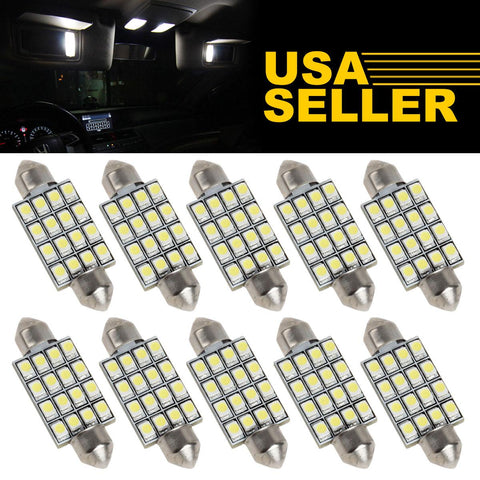 Image of Partsam 10pcs 6000K White 41mm 42mm 43mm Festoon 16-3528-SMD LED Bulbs for Interior Lights Dome Map Trunk Cargo Area Lights 570 578 6413 12V Lamps