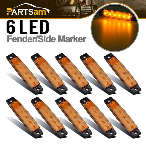 Image of Partsam 10X 3.8 Amber 12V Front Side Marker 6 LED Trailer Truck Lorry Indicators Lights, Amber Rear Led Marker Trailer Parking Turn Signal Lights for Truck Bus Boat Rv Lorries SUV UTV