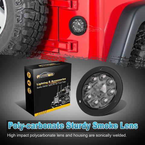 Image of Partsam 2Pcs 4 Inch Round Red LED Trailer Tail Lights Flange Mount Smoke Lens - 12 RED LED Turn Stop Brake Trailer Lights Waterproof for RV Trucks