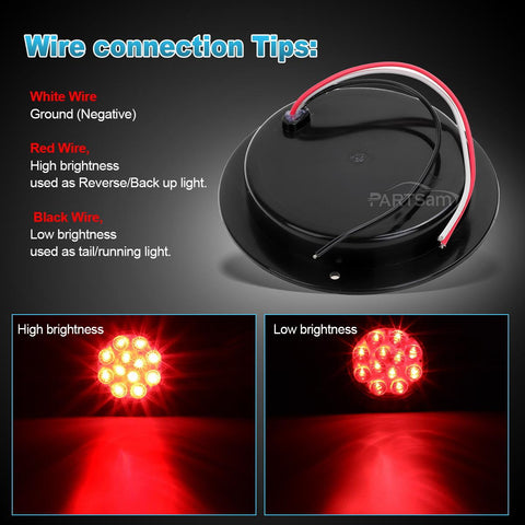 Image of Partsam 2Pcs 4 Inch Round Red LED Trailer Tail Lights Flange Mount Smoke Lens - 12 RED LED Turn Stop Brake Trailer Lights Waterproof for RV Trucks