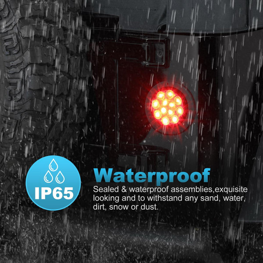 Partsam 2Pcs 4 Inch Round Red LED Trailer Tail Lights Flange Mount Smoke Lens - 12 RED LED Turn Stop Brake Trailer Lights Waterproof for RV Trucks