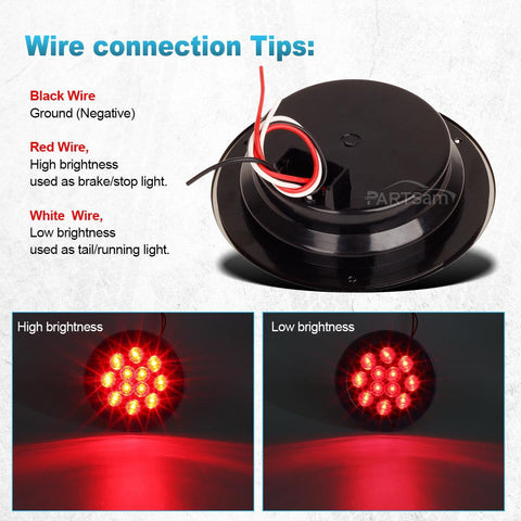 Image of Partsam 4 Red + 2 White 4inch Round Led Stop Turn Tail Back-up Reverse Fog Lights Include Lights Flange Mount 12 LED for Truck Trailer RV