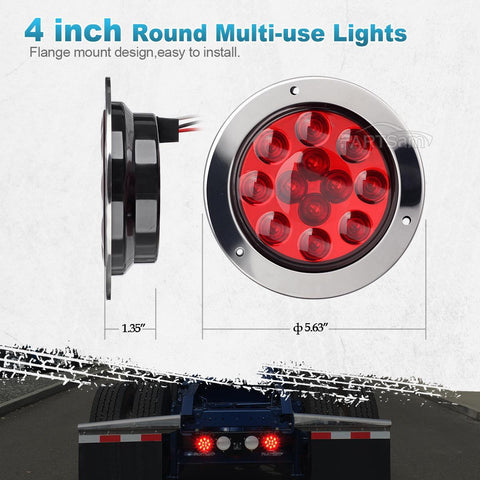 Image of Partsam 4 Red + 2 White 4inch Round Led Stop Turn Tail Back-up Reverse Fog Lights Include Lights Flange Mount 12 LED for Truck Trailer RV