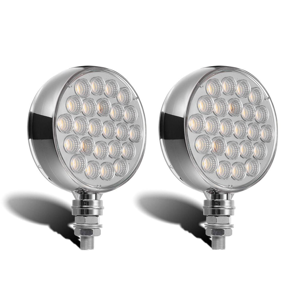 Partsam 2Pcs Double Face Round LED Pedestal Lights Fender Stop Turn Signal Tail Brake Lights Clear Lens 48 LED Post Mount Semi Trailer Replacement for Kenworth/Peterbilt Trucks