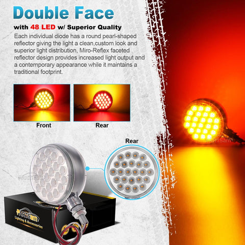 Image of Partsam 2Pcs Double Face Round LED Pedestal Lights Fender Stop Turn Signal Tail Brake Lights Clear Lens 48 LED Post Mount Semi Trailer Replacement for Kenworth/Peterbilt Trucks