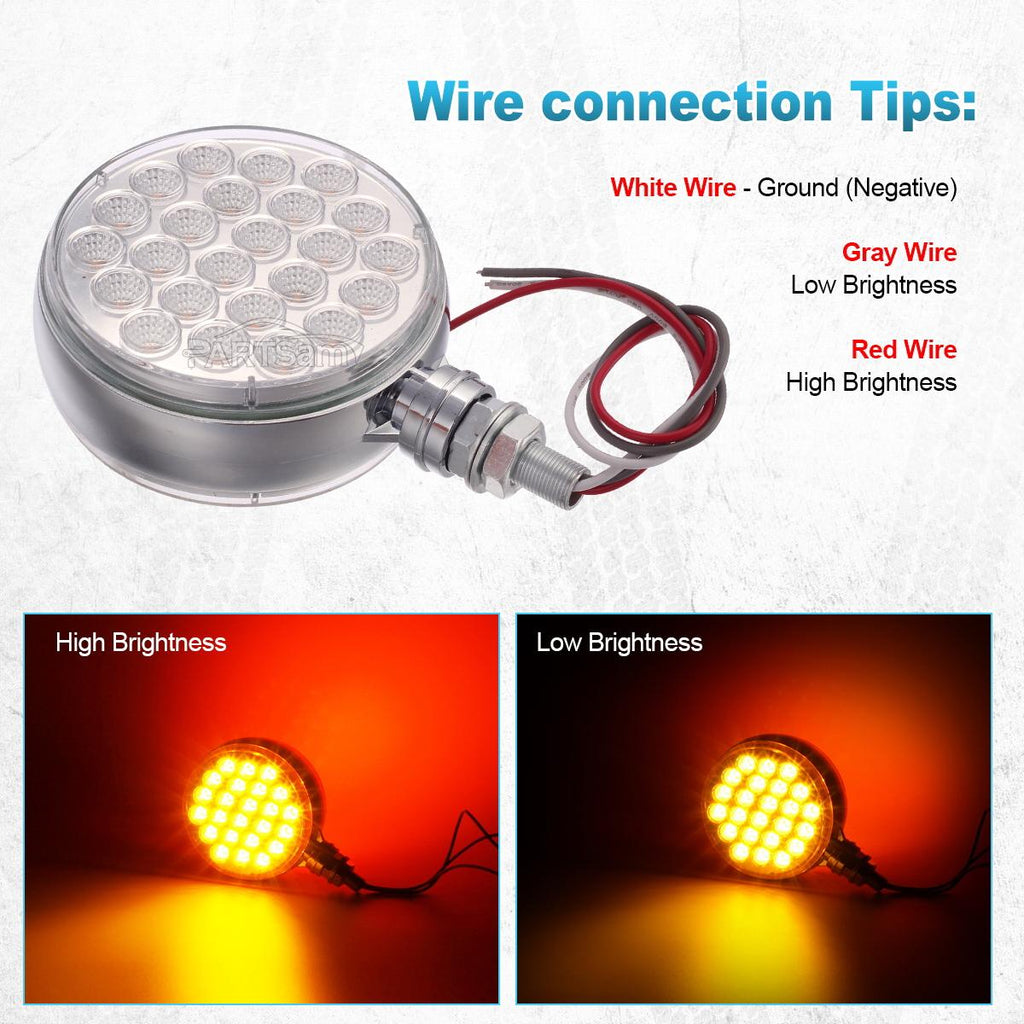 Partsam 2Pcs Double Face Round LED Pedestal Lights Fender Stop Turn Signal Tail Brake Lights Clear Lens 48 LED Post Mount Semi Trailer Replacement for Kenworth/Peterbilt Trucks