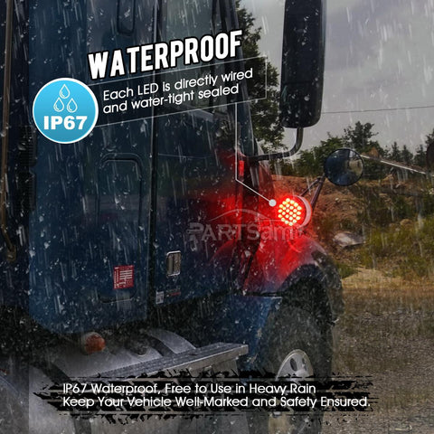 Image of Partsam 2Pcs Double Face Round LED Pedestal Lights Fender Stop Turn Signal Tail Brake Lights Clear Lens 48 LED Post Mount Semi Trailer Replacement for Kenworth/Peterbilt Trucks