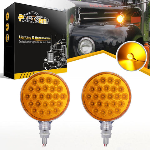 Image of Partsam 2pcs Round Double Face Amber 48LED Pedestal Fender Rear Turn Signal Parking Lights Post Mount, Dual-face Led Marker Trailer Lights Replacement for Kenworth/Peterbilt/Freightliner Trucks
