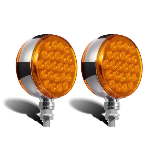 Image of Partsam 2pcs Round Double Face Amber 48LED Pedestal Fender Rear Turn Signal Parking Lights Post Mount, Dual-face Led Marker Trailer Lights Replacement for Kenworth/Peterbilt/Freightliner Trucks