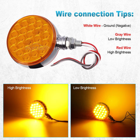 Image of Partsam 2pcs Round Double Face Amber 48LED Pedestal Fender Rear Turn Signal Parking Lights Post Mount, Dual-face Led Marker Trailer Lights Replacement for Kenworth/Peterbilt/Freightliner Trucks