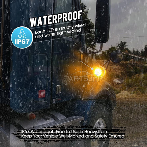 Image of Partsam 2pcs Round Double Face Amber 48LED Pedestal Fender Rear Turn Signal Parking Lights Post Mount, Dual-face Led Marker Trailer Lights Replacement for Kenworth/Peterbilt/Freightliner Trucks