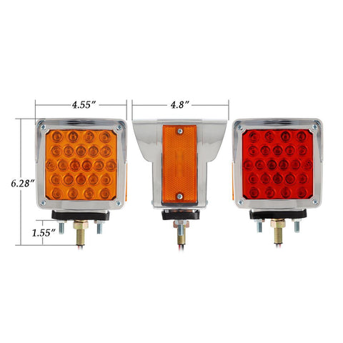 Image of Partsam Pair Truck Trailer 52 LED Red/Amber Square Double Face Pedestal Fender Stop Turn Tail Lights Three Stud Mount Bezel Visor Waterproof Replacement for Peterbilt/Kenworth/Freightliner Trucks