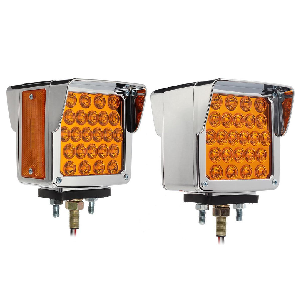 Partsam Pair Truck Trailer 52 LED Red/Amber Square Double Face Pedestal Fender Stop Turn Tail Lights Three Stud Mount Bezel Visor Waterproof Replacement for Peterbilt/Kenworth/Freightliner Trucks