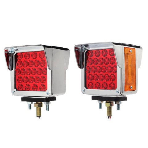 Image of Partsam Pair Truck Trailer 52 LED Red/Amber Square Double Face Pedestal Fender Stop Turn Tail Lights Three Stud Mount Bezel Visor Waterproof Replacement for Peterbilt/Kenworth/Freightliner Trucks