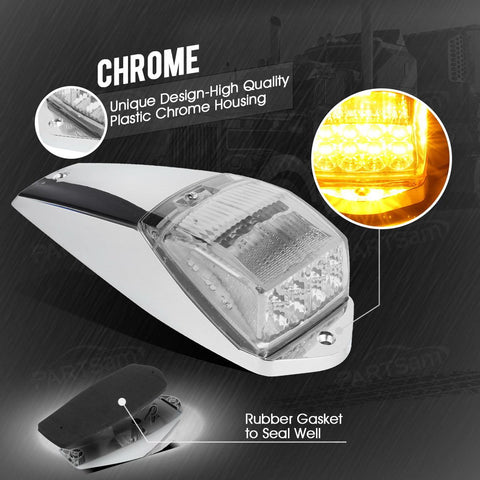Image of Partsam 10pcs 31LED Amber Cab Light LED Top Roof Running Marker Lights w/Chrome Base Compatible with Peterbilt/Kenworth/Freightliner//Western Star/Mack/International Trailer Trucks
