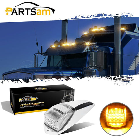 Image of Partsam 5pcs Clear Lens 31LED Amber Cab Marker Top Roof Running Lights w/Chrome Base Compatible with Peterbilt/Kenworth/Freightliner//Western Star/Mack/International/Paccar Trailer Trucks