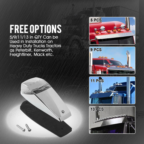 Image of Partsam 5pcs Clear Lens 31LED Amber Cab Marker Top Roof Running Lights w/Chrome Base Compatible with Peterbilt/Kenworth/Freightliner//Western Star/Mack/International/Paccar Trailer Trucks