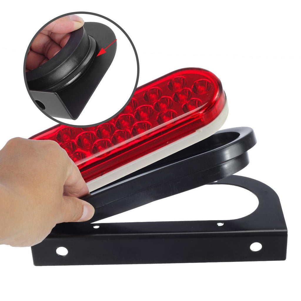 Partsam 2pcs Waterproof 6inch inch Oval Sealed Stop Turn Tail Brake Marker Red 24 LED Truck Trailer Light Kit Flush Mount w/Mounting Brackets
