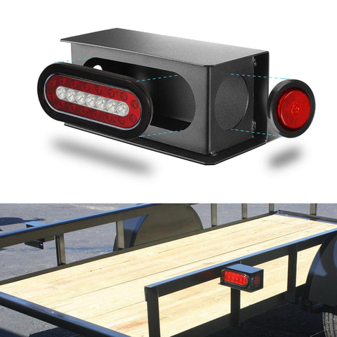 Image of Partsam 2Pcs Heavy Duty Black Steel Utility Truck Trailer 6inch Tail Light Guard Oval Box 2inch Side Light for Sealed 6inch Oval Tail Lights and 2inch Side Clearance Lights